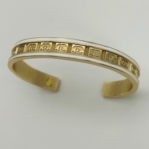 CHANEL Gold Logo Embossed Bracelet